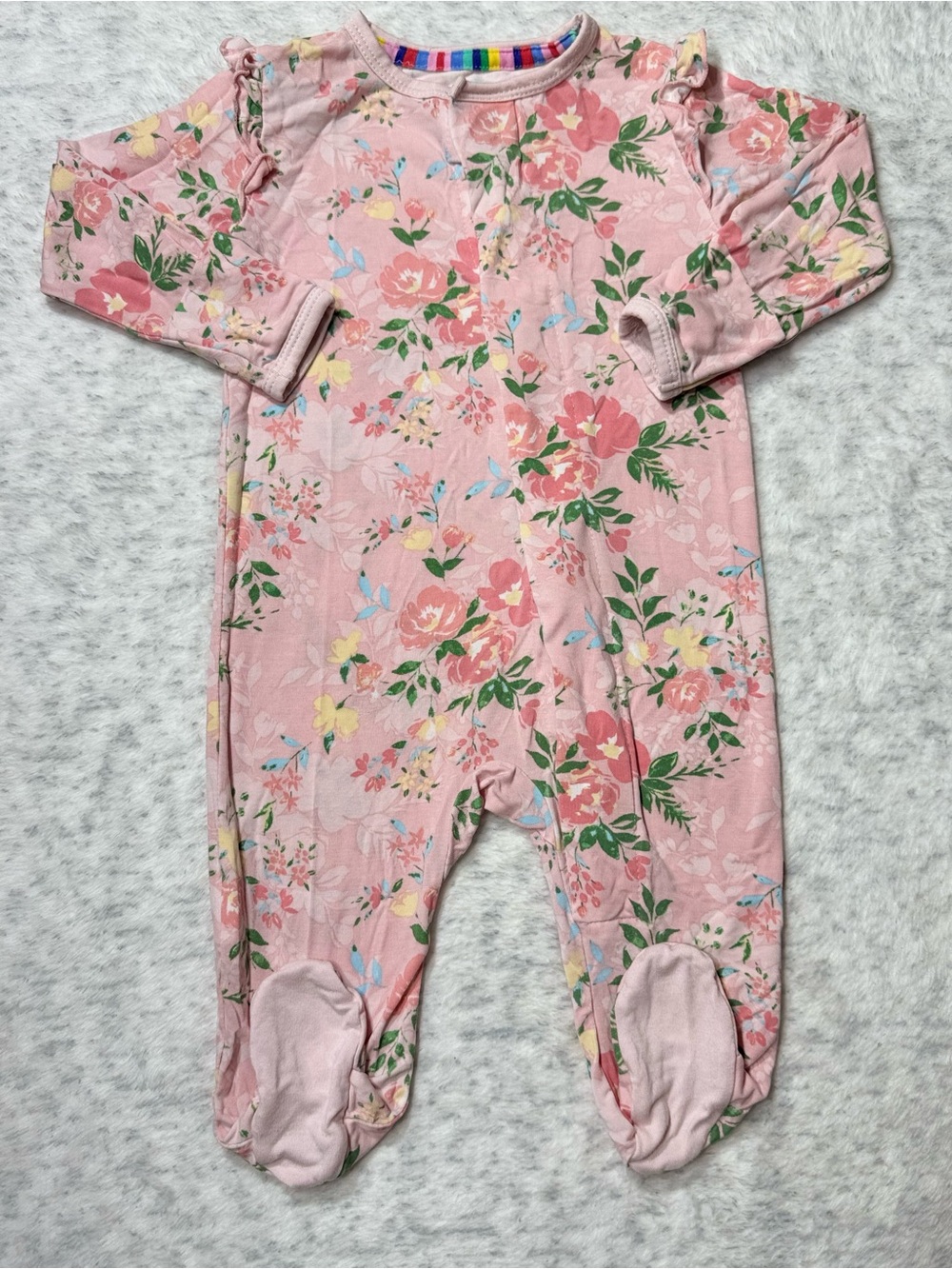 Magnetic Me Pink Garden Floral Ruffle Footie Sleeper 0-3M Baby Girl Modal Blush